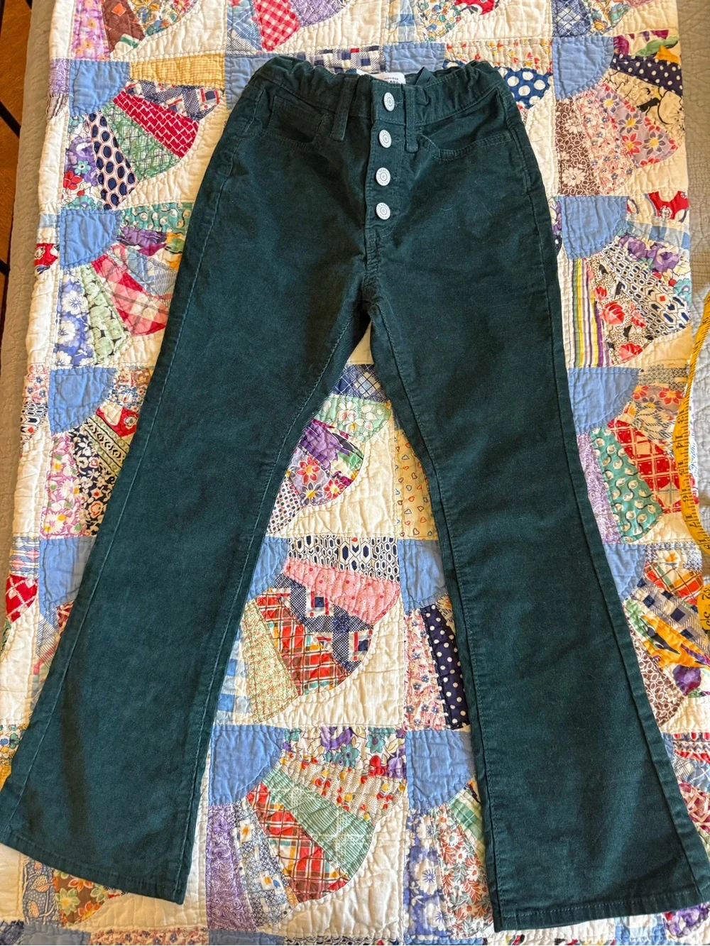 Girl’s l High-Rise Button-Fly Hunter Green Corduroy Jeans